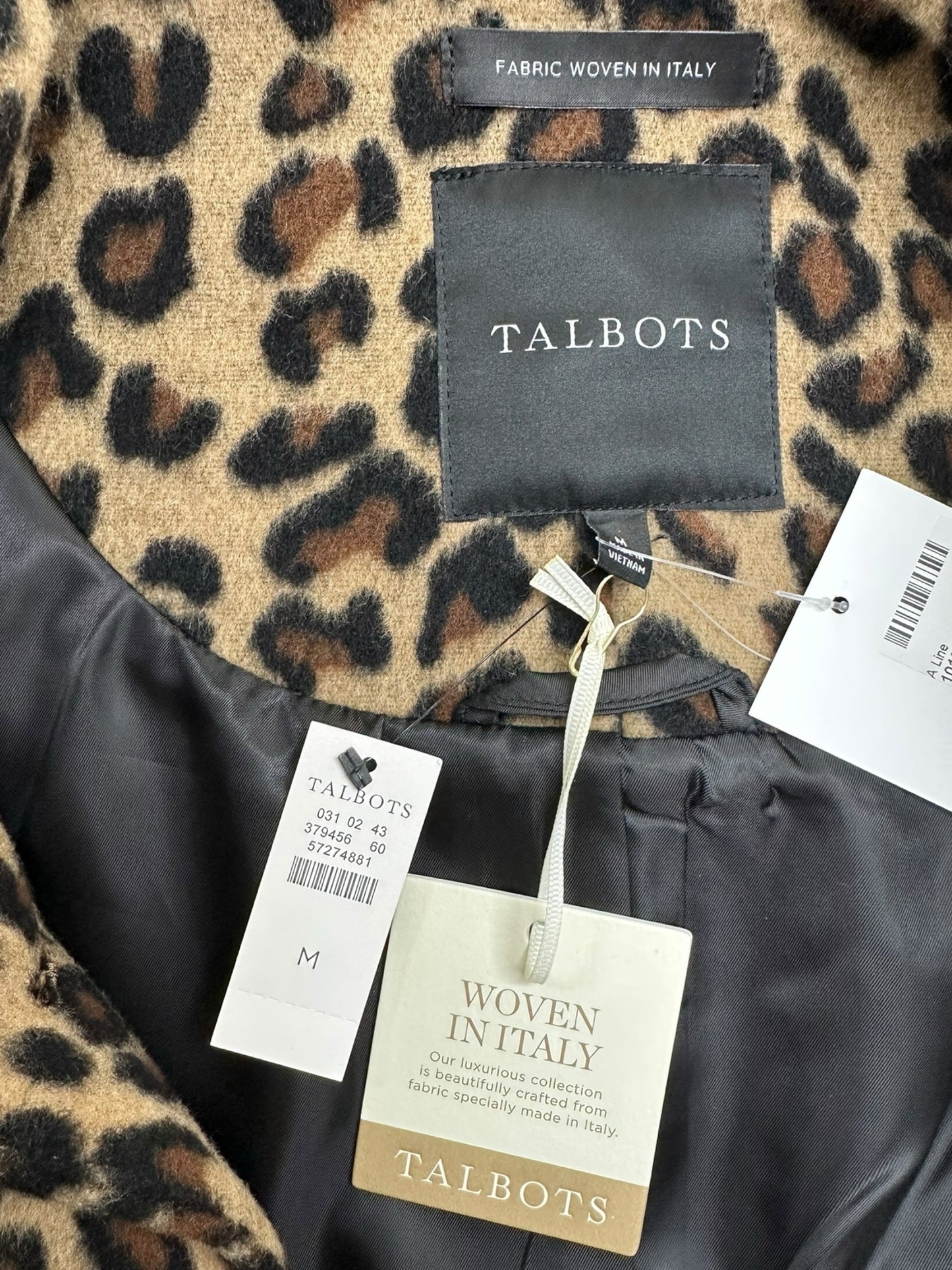Talbots NWT Brown Leopard Print Wool Coat Size M