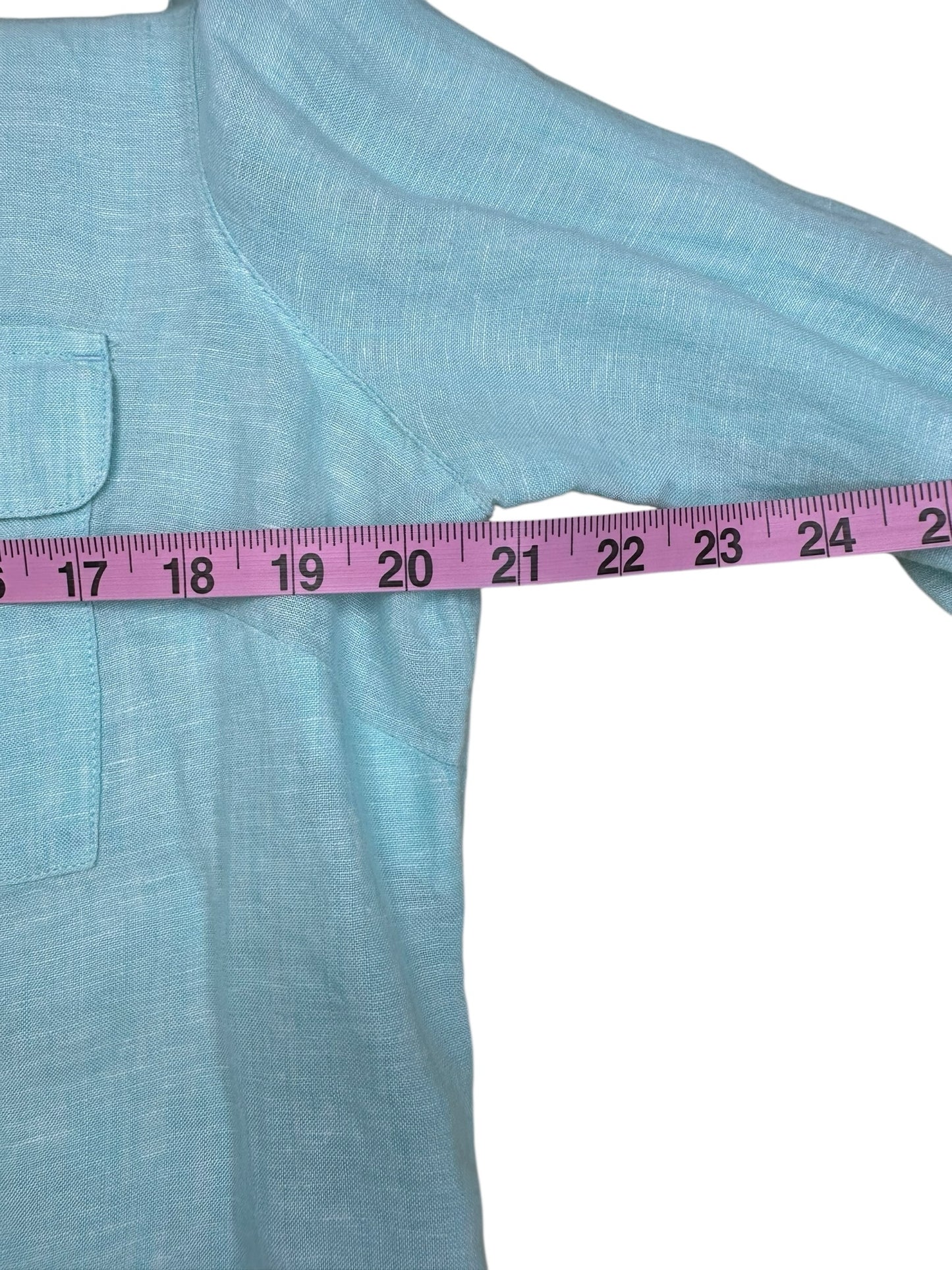 Talbots 100% Linen Aqua Button-Down Shirt Size M