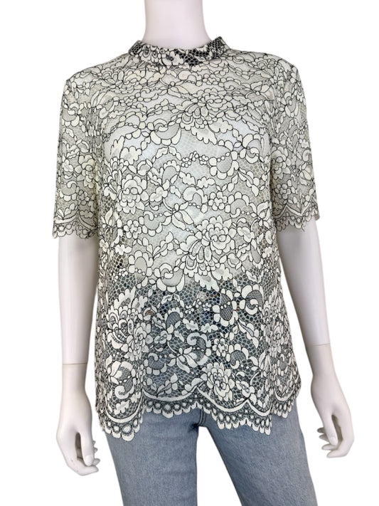 TRINA TURK White Floral Martigues Lace Top Size S