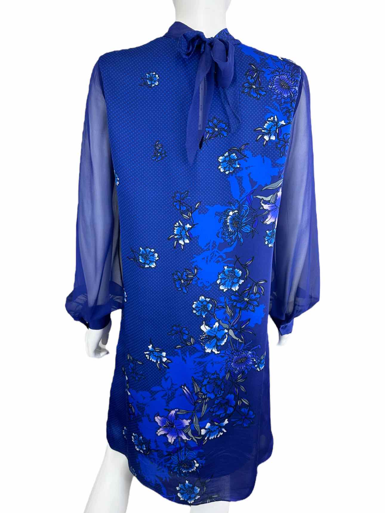 ELIE TAHARI Blue Floral Print Cocktail Dress Size M