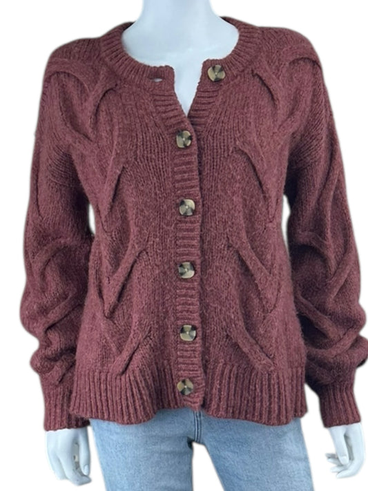 Madewell Mauve Wool Cable Knit Sweater Cardigan Size XS BASE