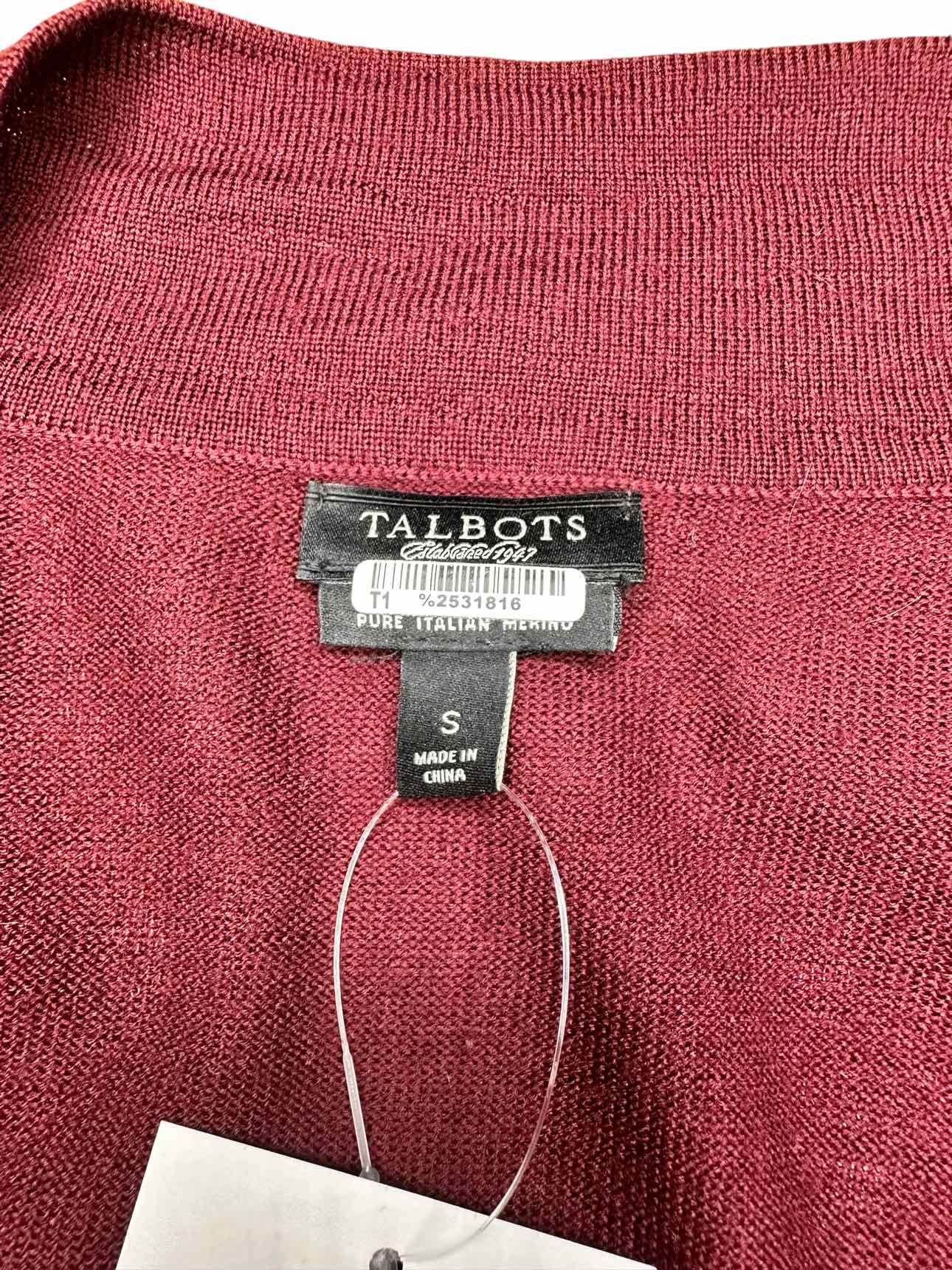 Talbots 100% Merino Wool Burgundy Cardigan Size S