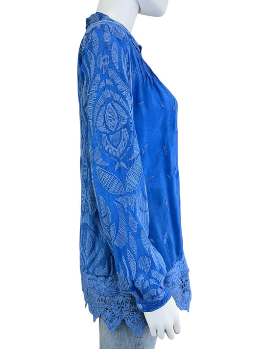 Johnny Was Blue Embroidered Button-Down Size XS