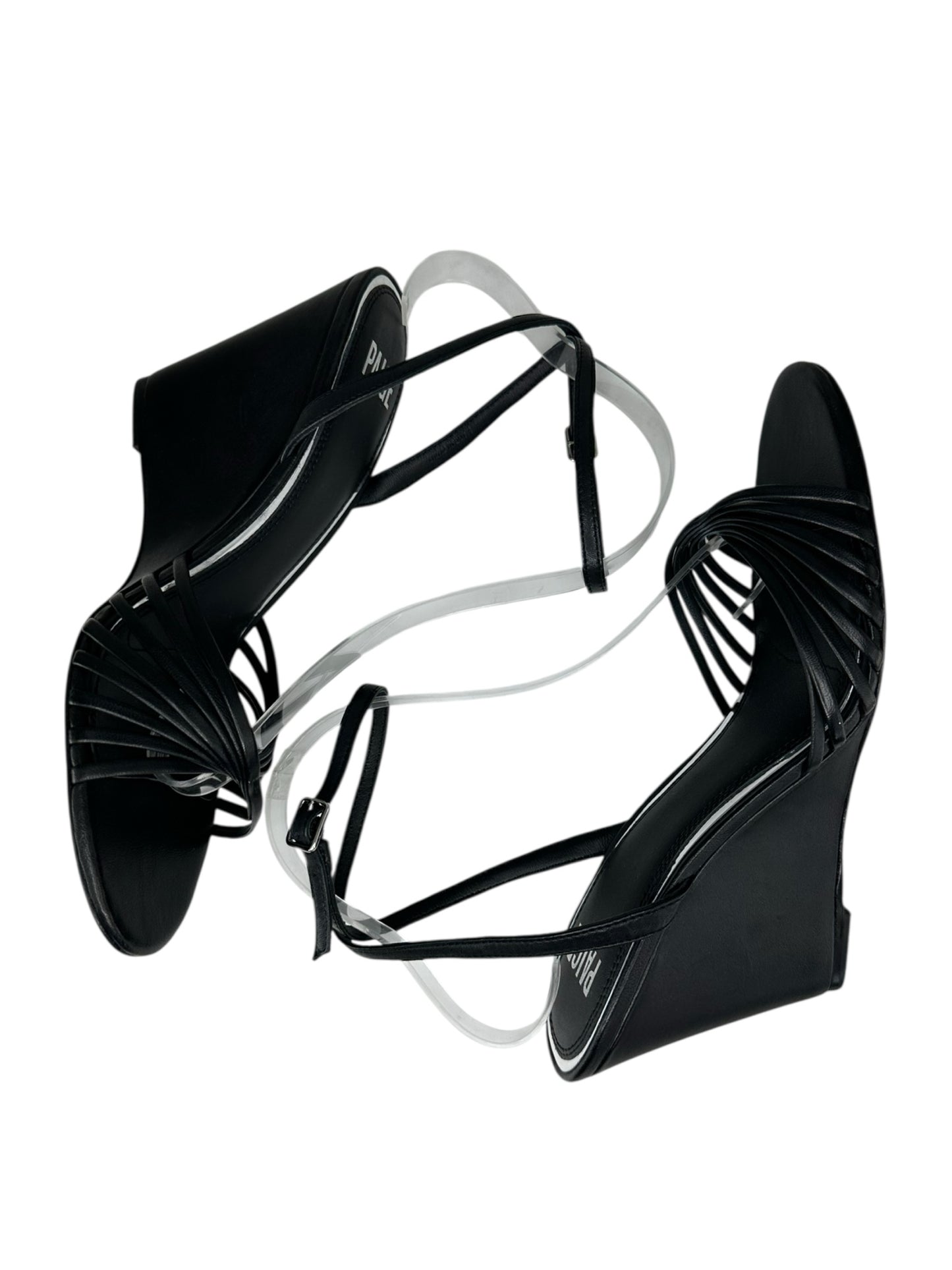 PAIGE Black Sami Ankle Strap Wedge Size 9.5