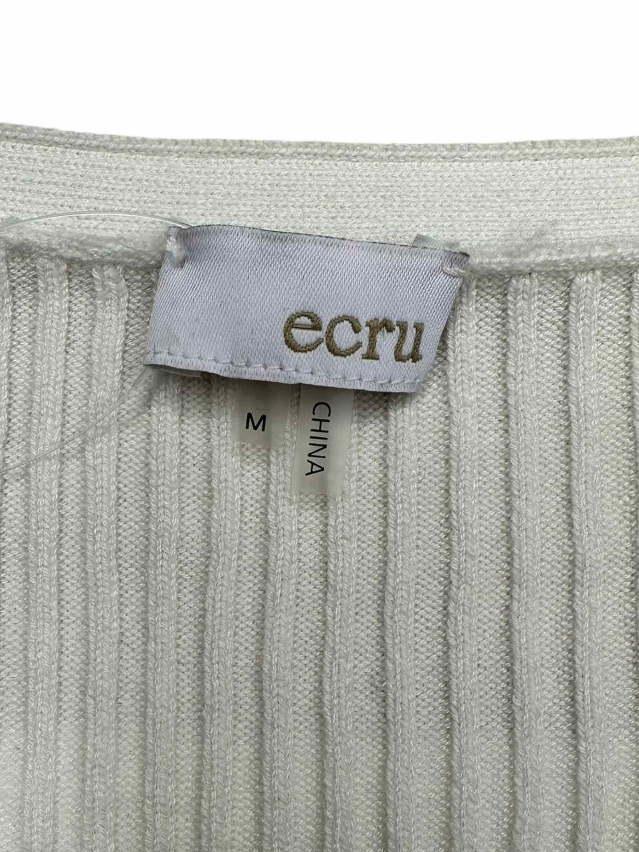 ecru White Ribbed TRAVELLING V-neck Top Size M