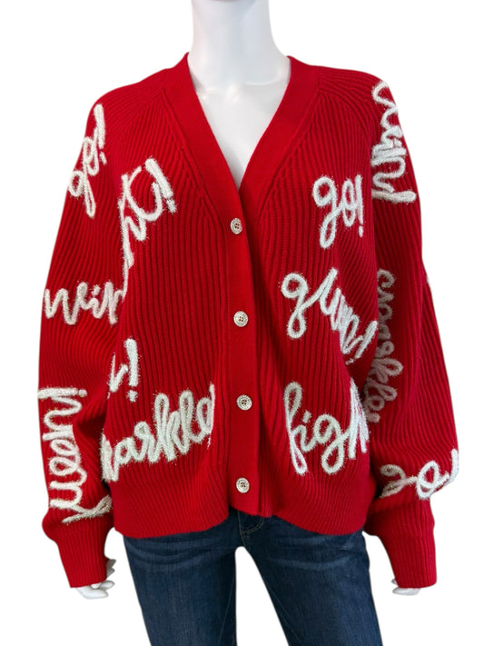 Queen of Sparkles Red Go Fight Win Sweater Cardigan Size L