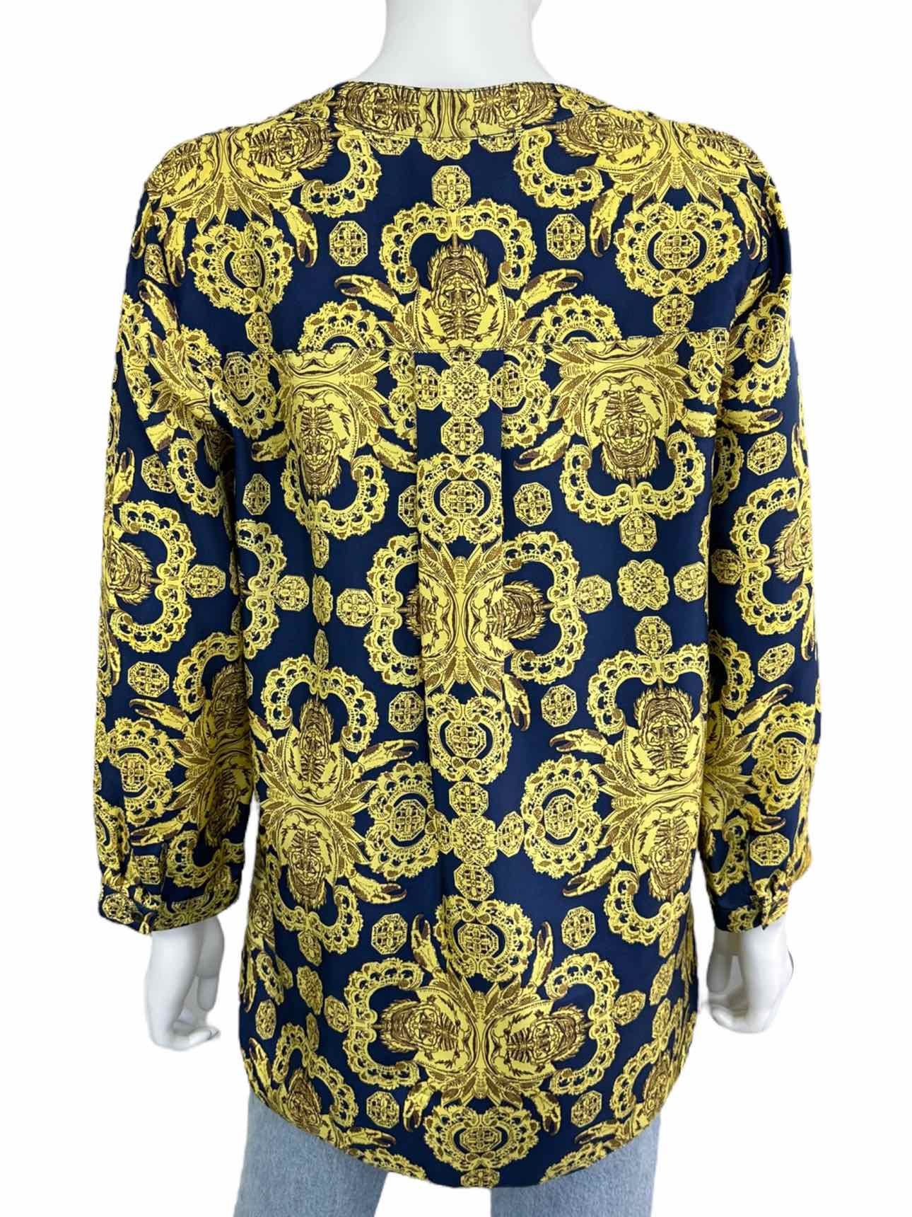 tibi 100% Silk Navy Silk Print Popover Top Size 10
