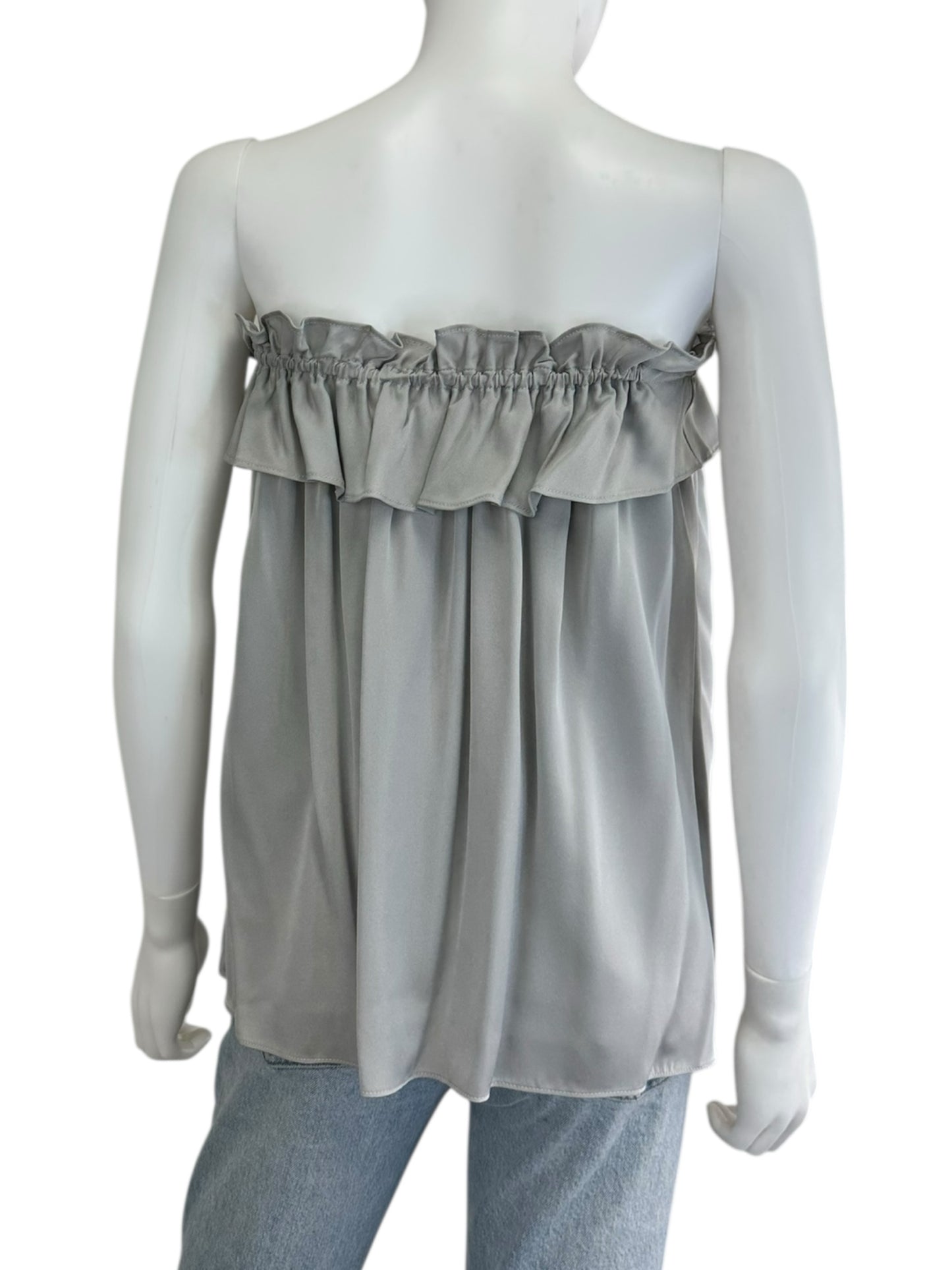 MILLY Gray Silk Strapless Blouse Size 8