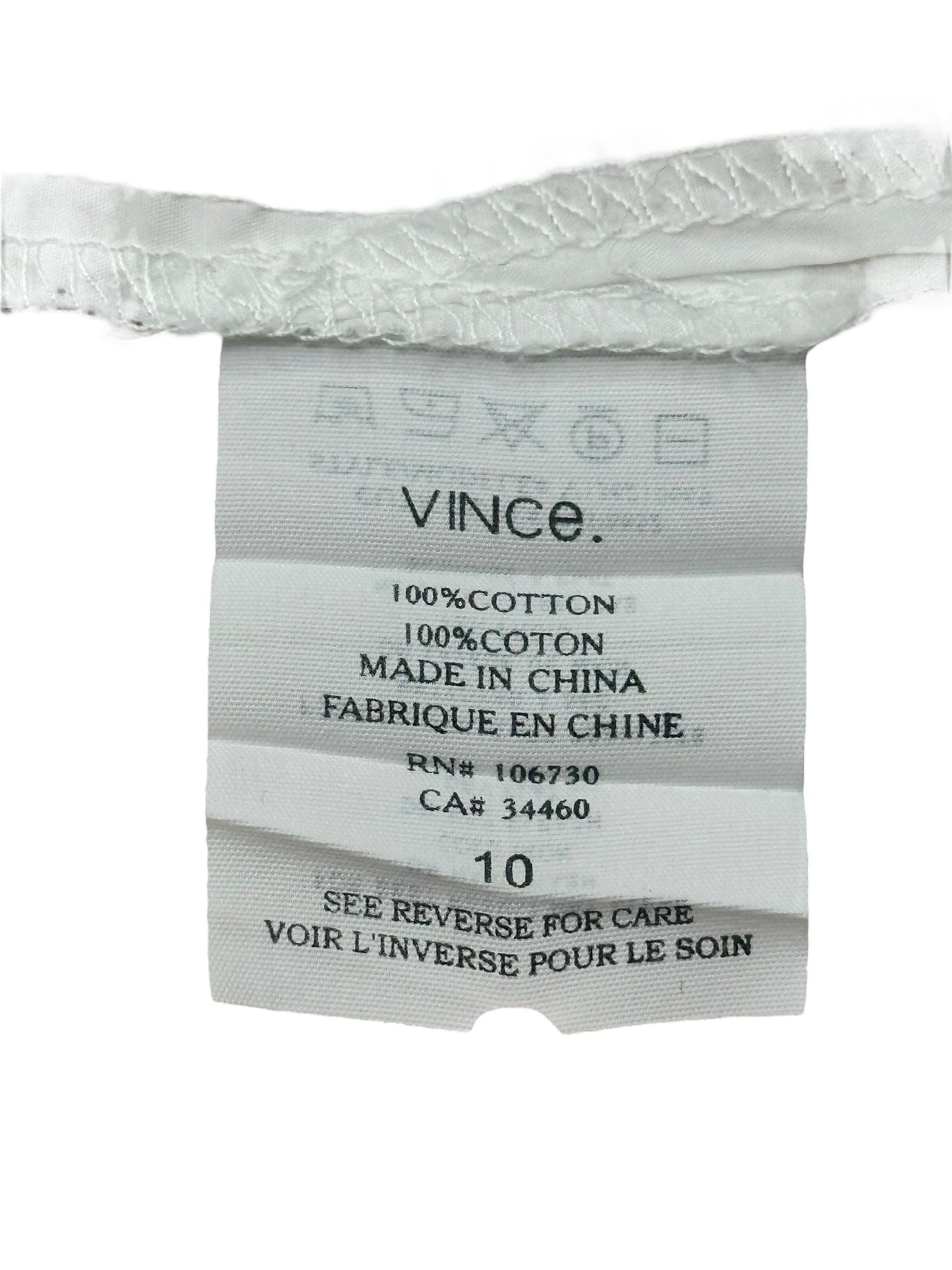 Vince White 100% Cotton Popover Blouse Size 10