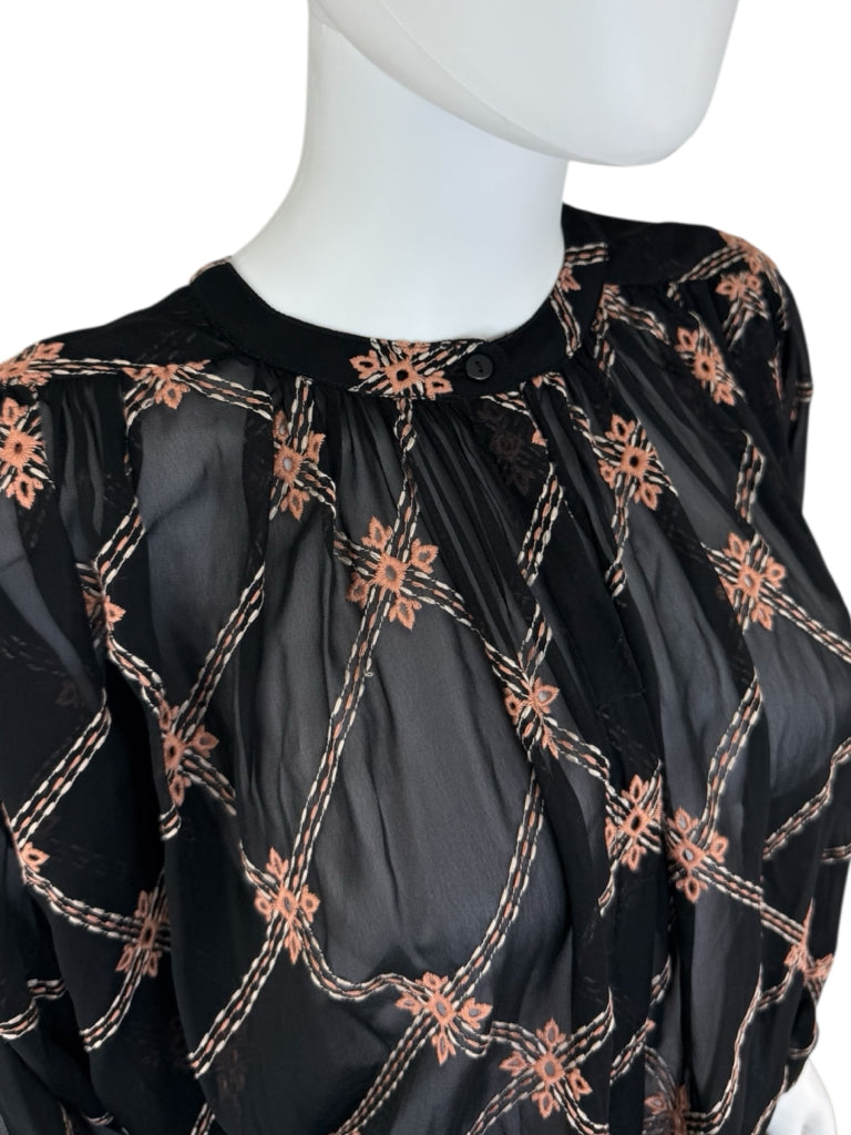 Johnny Was NWT Black Sheer Prin Iman Blouse Size M