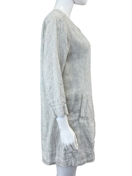 EILEEN FISHER White Striped 100% Organic Linen Dress Size S