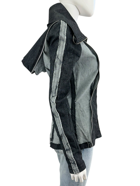 SOHUNG DESIGNS Blue Distressed Denim Jacket Size S