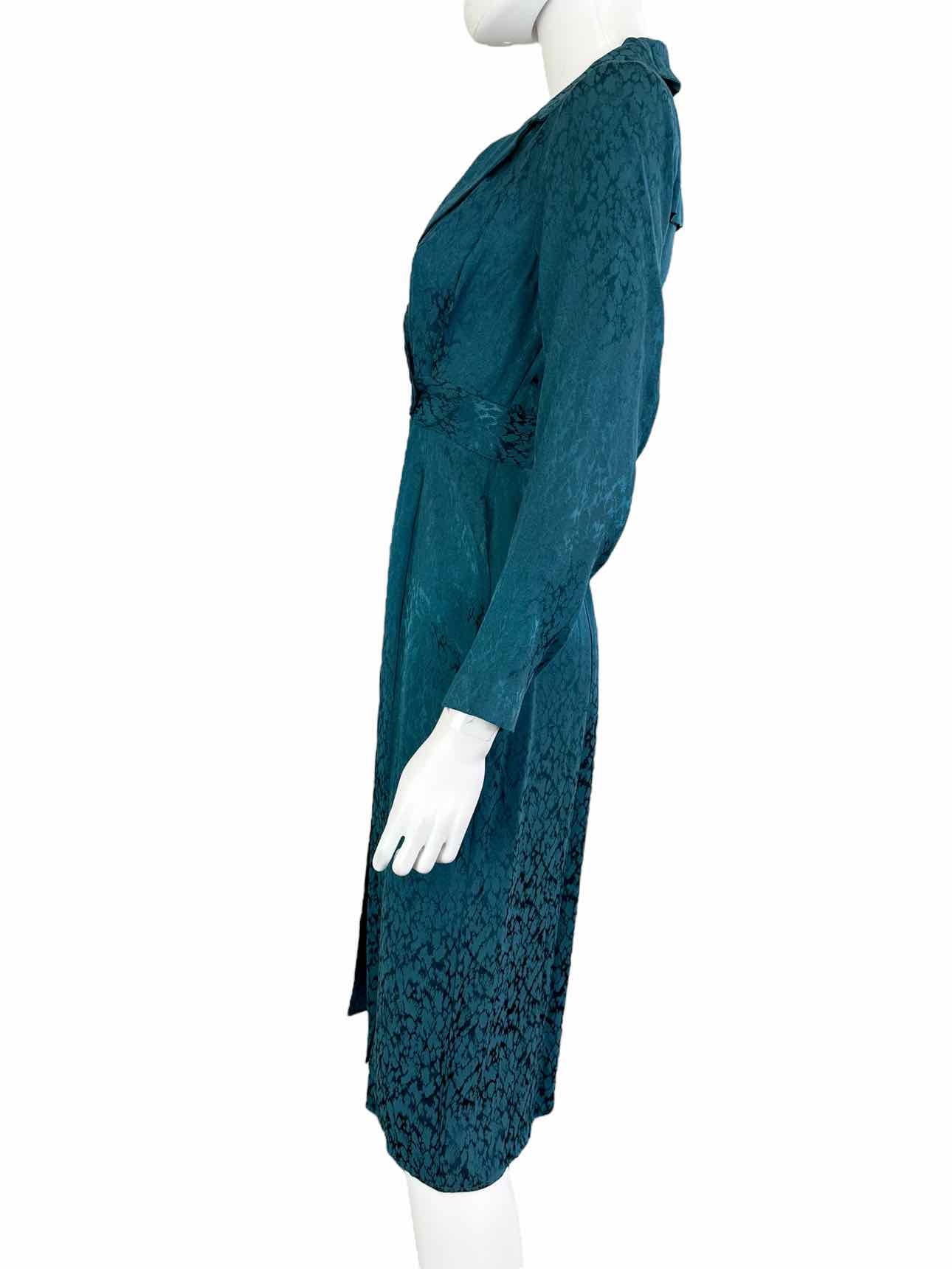 NWT Anthropologie Dark Teal Green Satin Wrap Dress Size 0