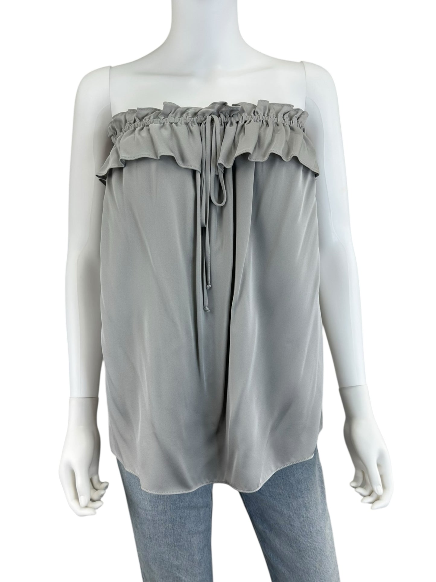 MILLY Gray Silk Strapless Blouse Size 8