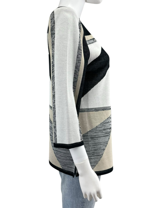MING WANG Geometric Pattern Sweater Knit Cardigan Jacket Size S