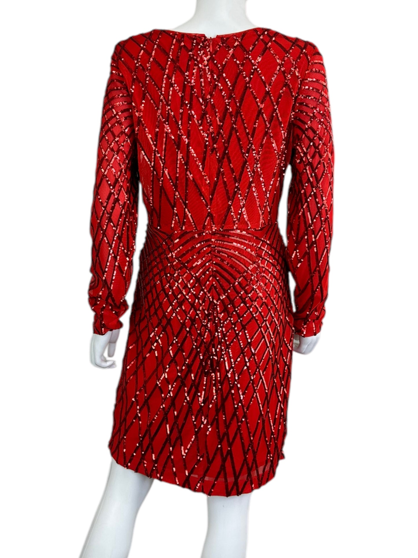 BOSTON PROPER NWT Red Sequin Sheer Midi Dress Size M
