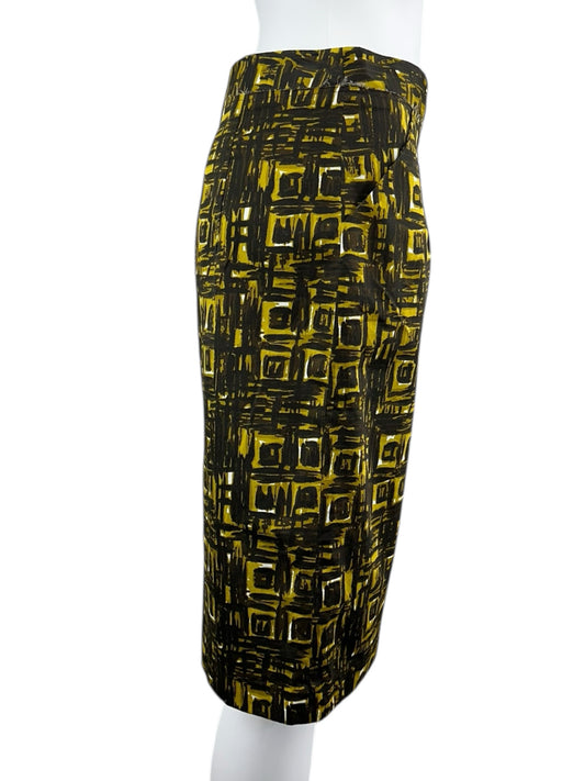 MILLY Black and Yellow Patterned Midi Skirt NWT Size 6