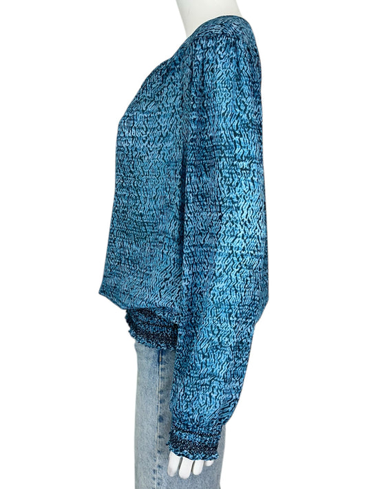 MICHAEL Michael Kors Blue Printed Tie Neck Blouse Size L