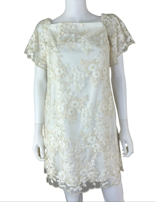 trina TRINA TURK Ivory Floral Lace Mini Cocktail Dress Size M