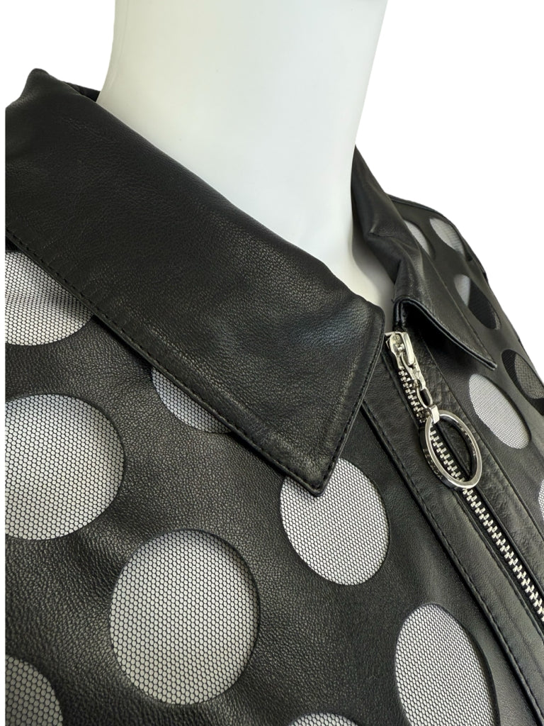 ESCADA SPORT Black Lamb Leather Polka Dot Jacket Size XL