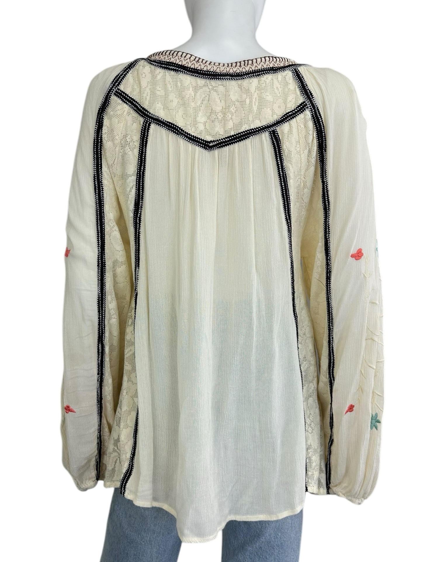 Free People Cream Embroidered Blouse Size M
