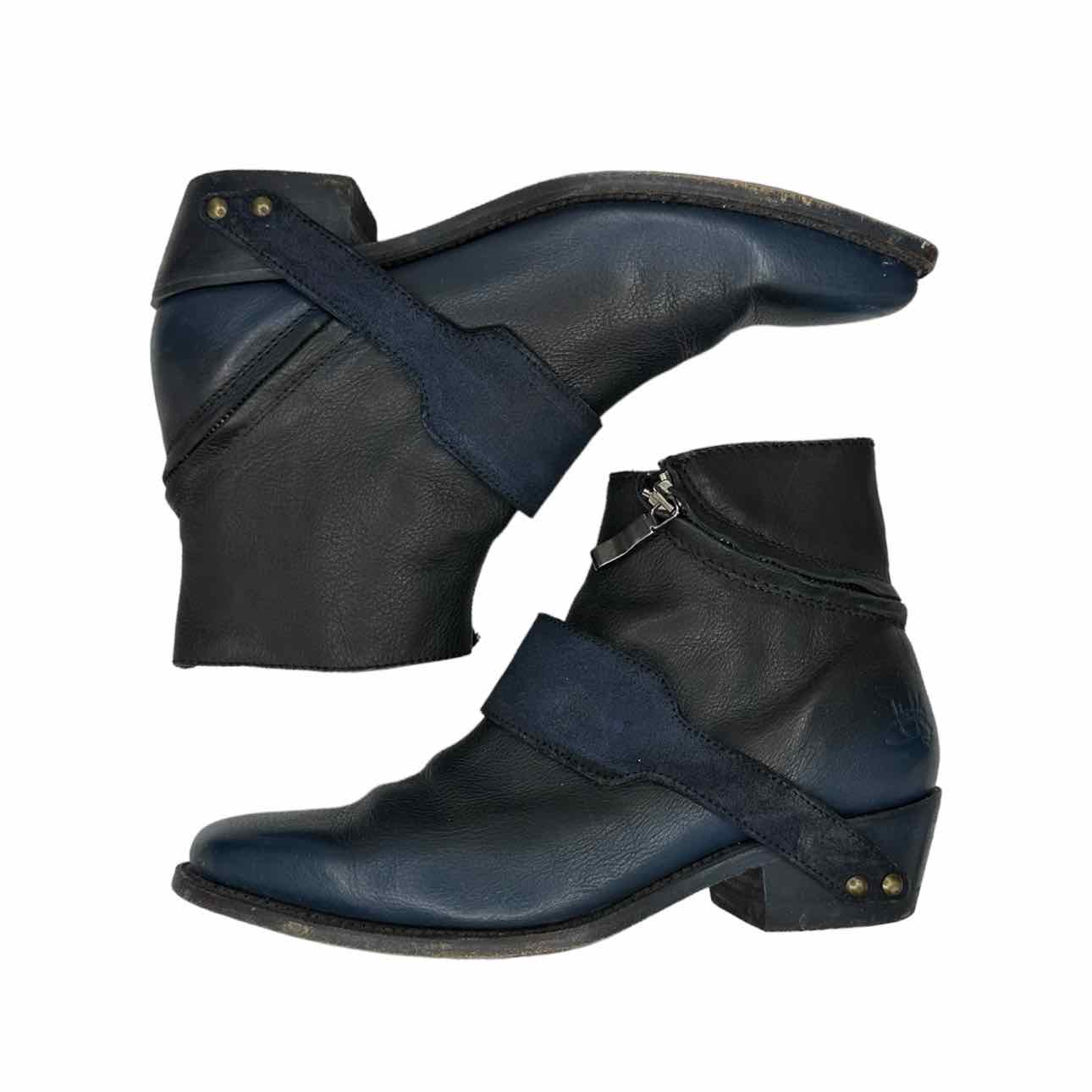 John Fluevog Navy Leather Booties Size 8