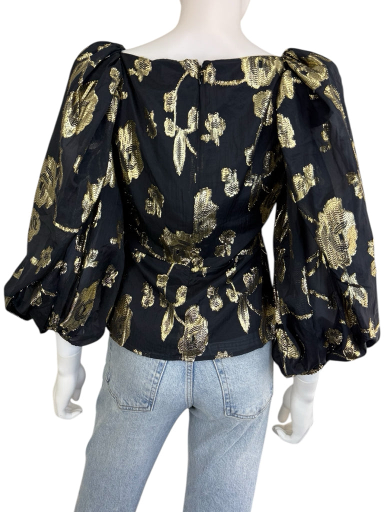 EDITION by EXPRESS NWT Black Metallic Floral Print Blouse Size S