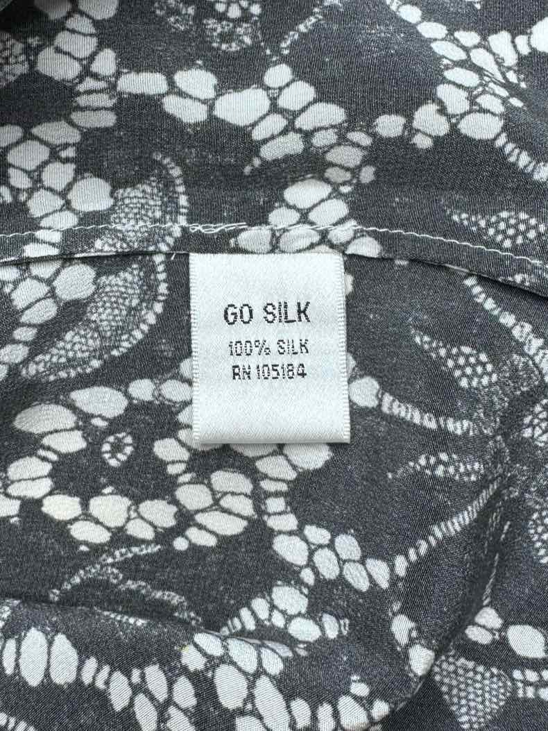 GO Silk Black Lace 100% Silk Button-down Size M
