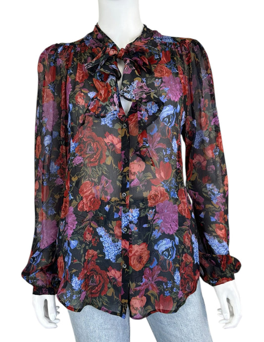 PAIGE Black Floral Elynne Tieneck Silk Blouse Size S