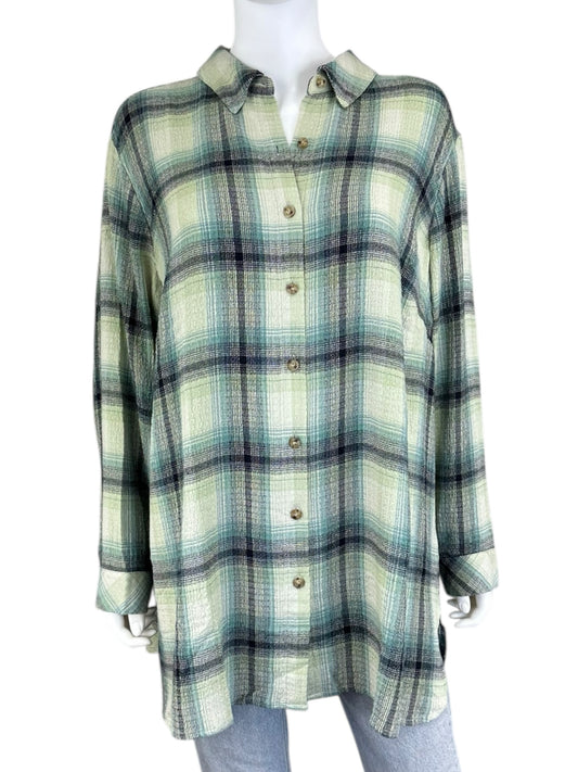 J. Jill NWT Green Plaid Button Down Shirt Size XL