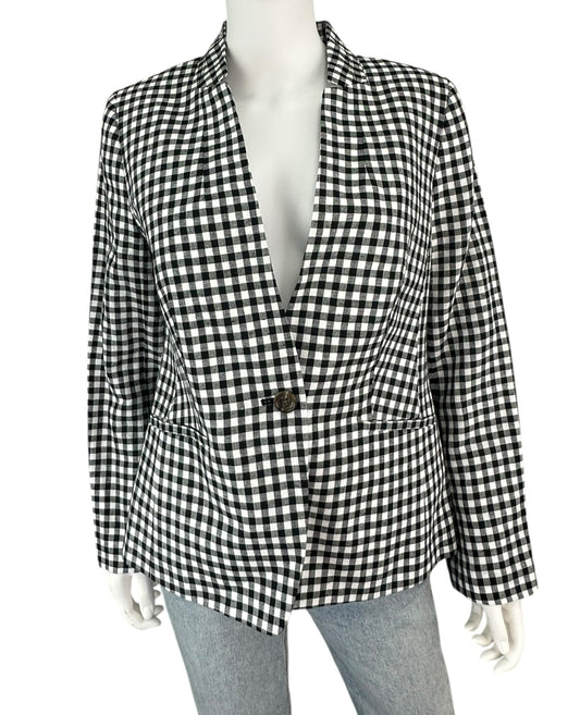 Talbots Black Gingham Check Linen Blazer Size 8