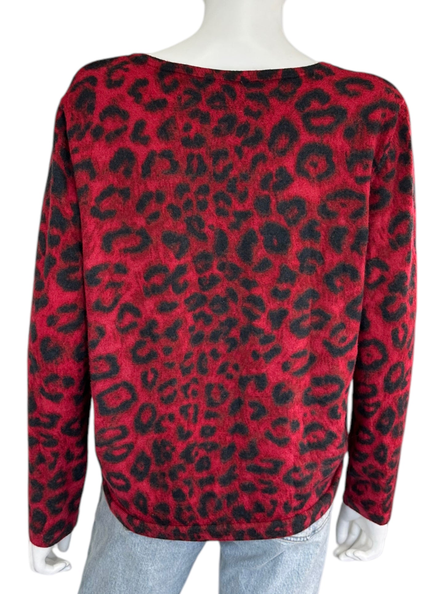 Talbots Red and Black Leopard Print Cardigan Size 2X