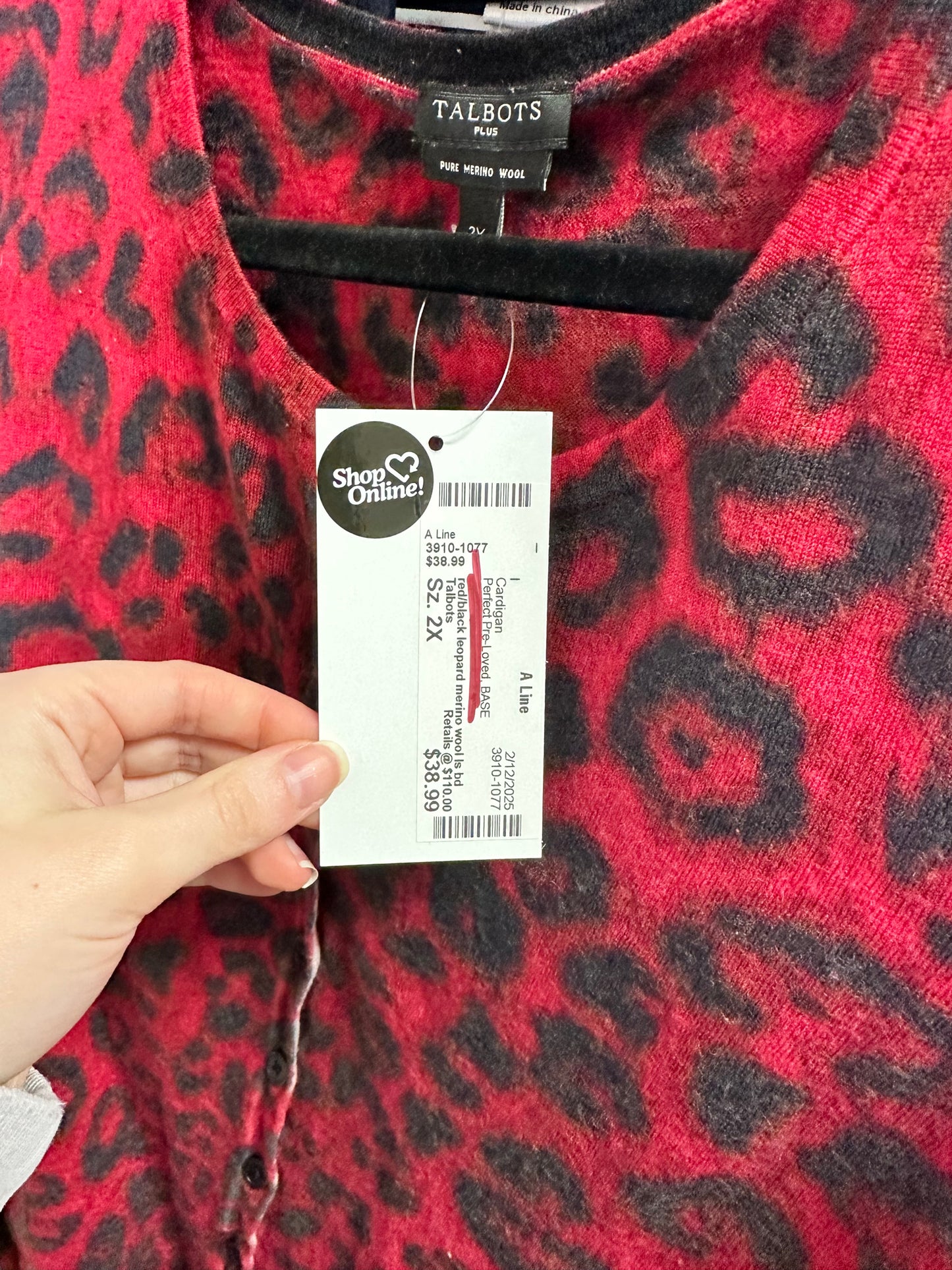 Talbots Red and Black Leopard Print Cardigan Size 2X