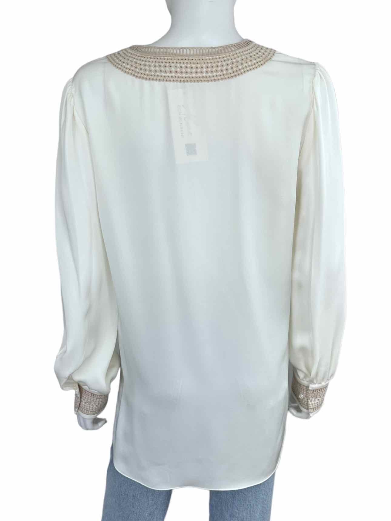 ELIE TAHARI Cream 100% Silk Eyelet Top Size S