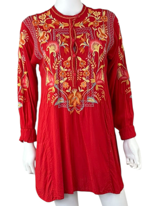 Johnny Was BIYA Red Embroidered Mini Dress Size XS
