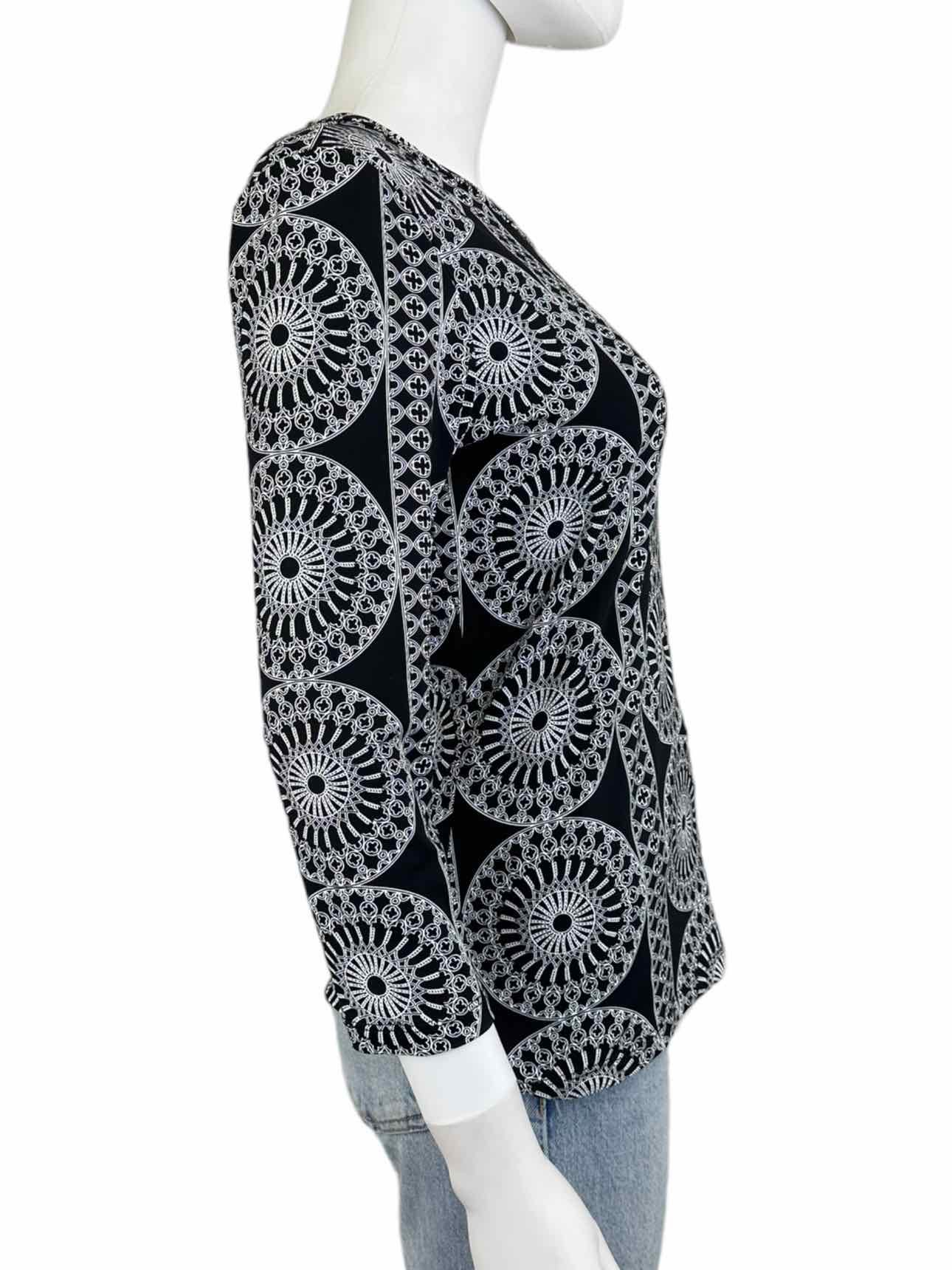 J. McLaughlin Black Medallion Print Blouse Size S