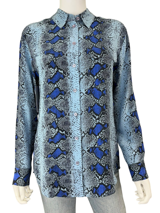 EQUIPMENT 100% Silk Blue Python Print Button-Down Shirt Size XS