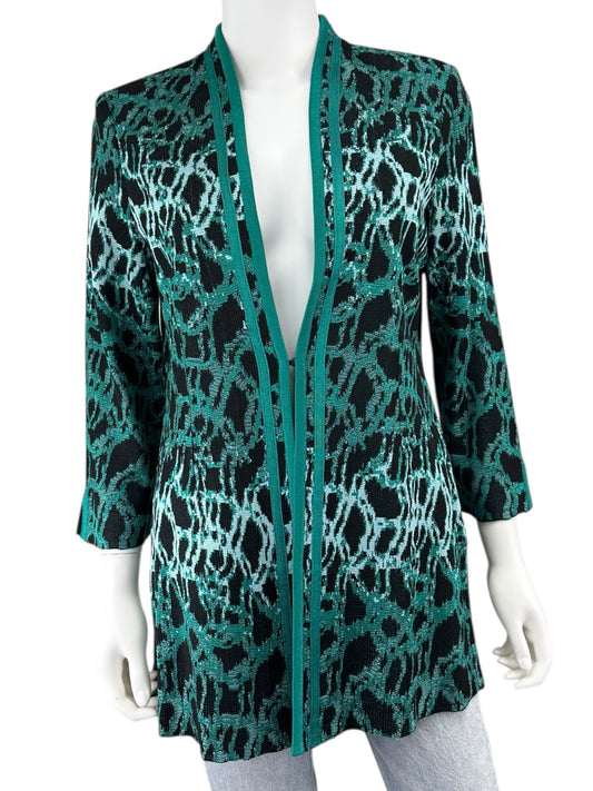 MING WANG Green Jacquard Knit Cardigan Jacket Size S