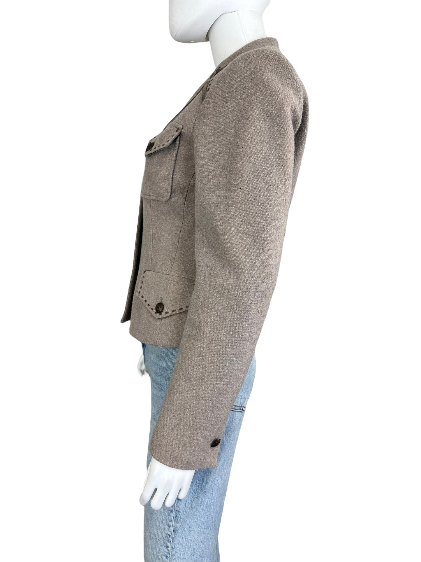 Spanner Cropped Beige Button Up Collard Coat Size 4