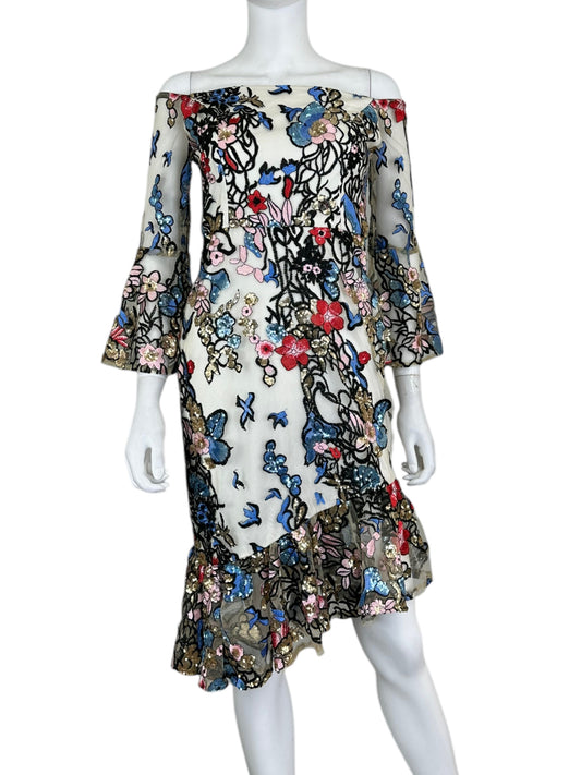 Alexia Admor NWT Multicolor Sequin Asymmetrical Midi Dress Size 6