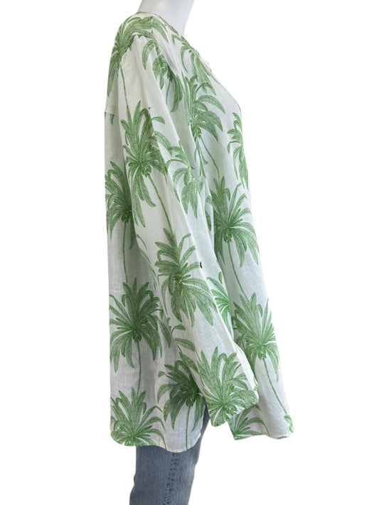 TAHARI Green Palm Print Linen Top Size 2X