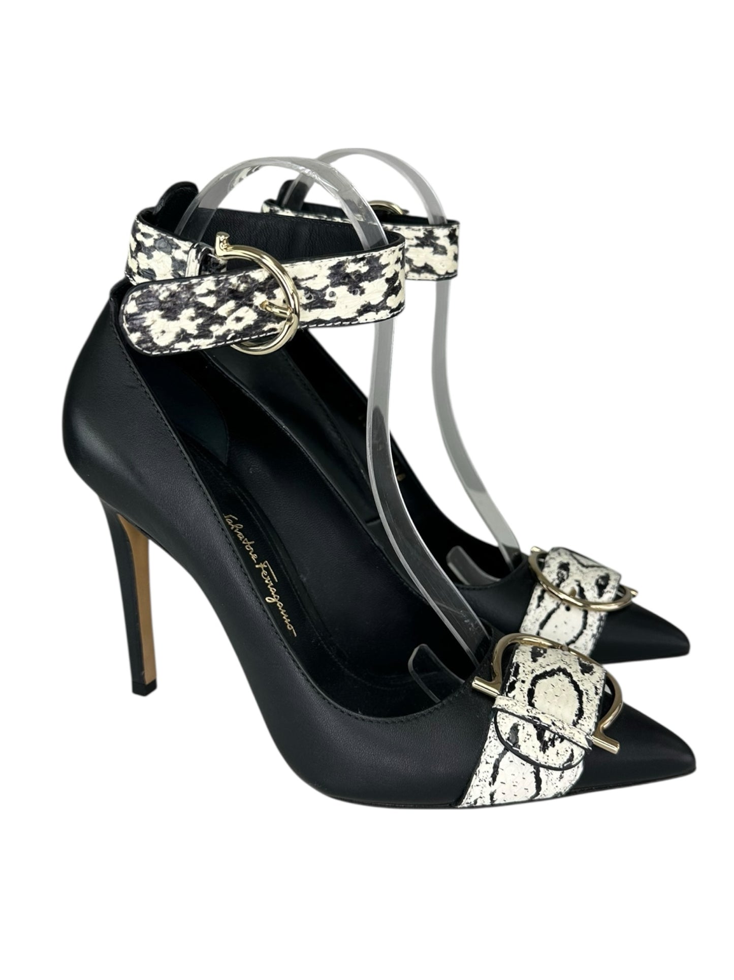 Salvatore Ferragamo Black Leather Lurano Pumps Size 7.5