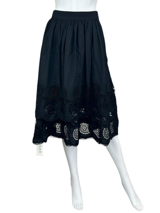SEA New York NWT Black Eyelet DREA Tiered Midi Skirt Size 2