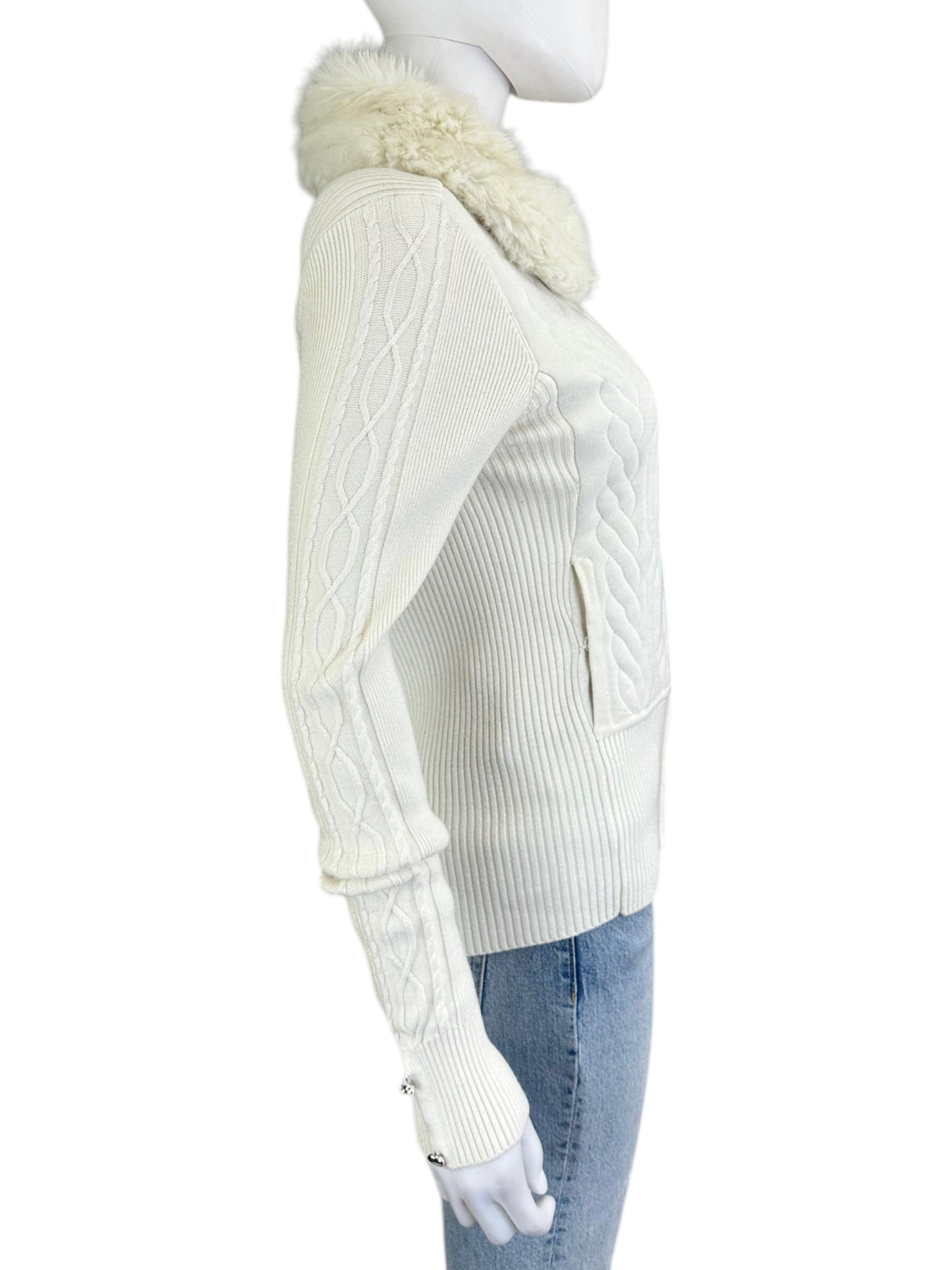 White House Black Market Cream Cable Knit Jacket Size M