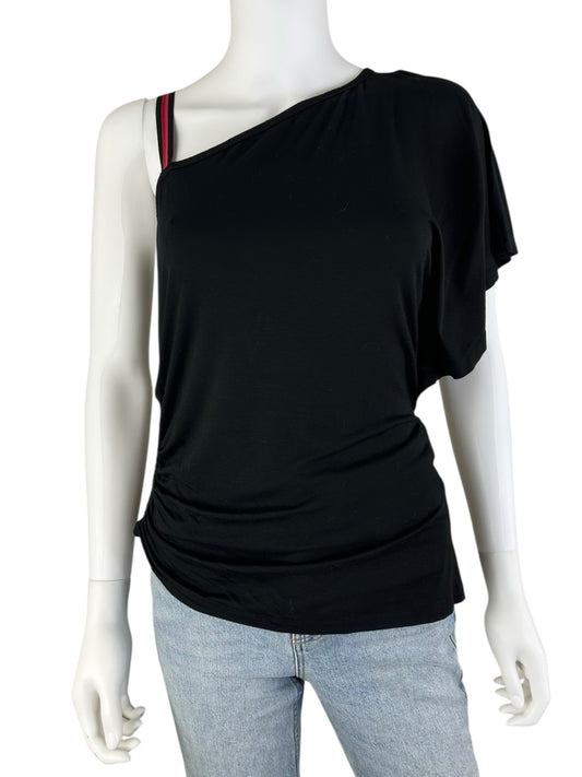 TRINA TURK Black One Shoulder Top Size S