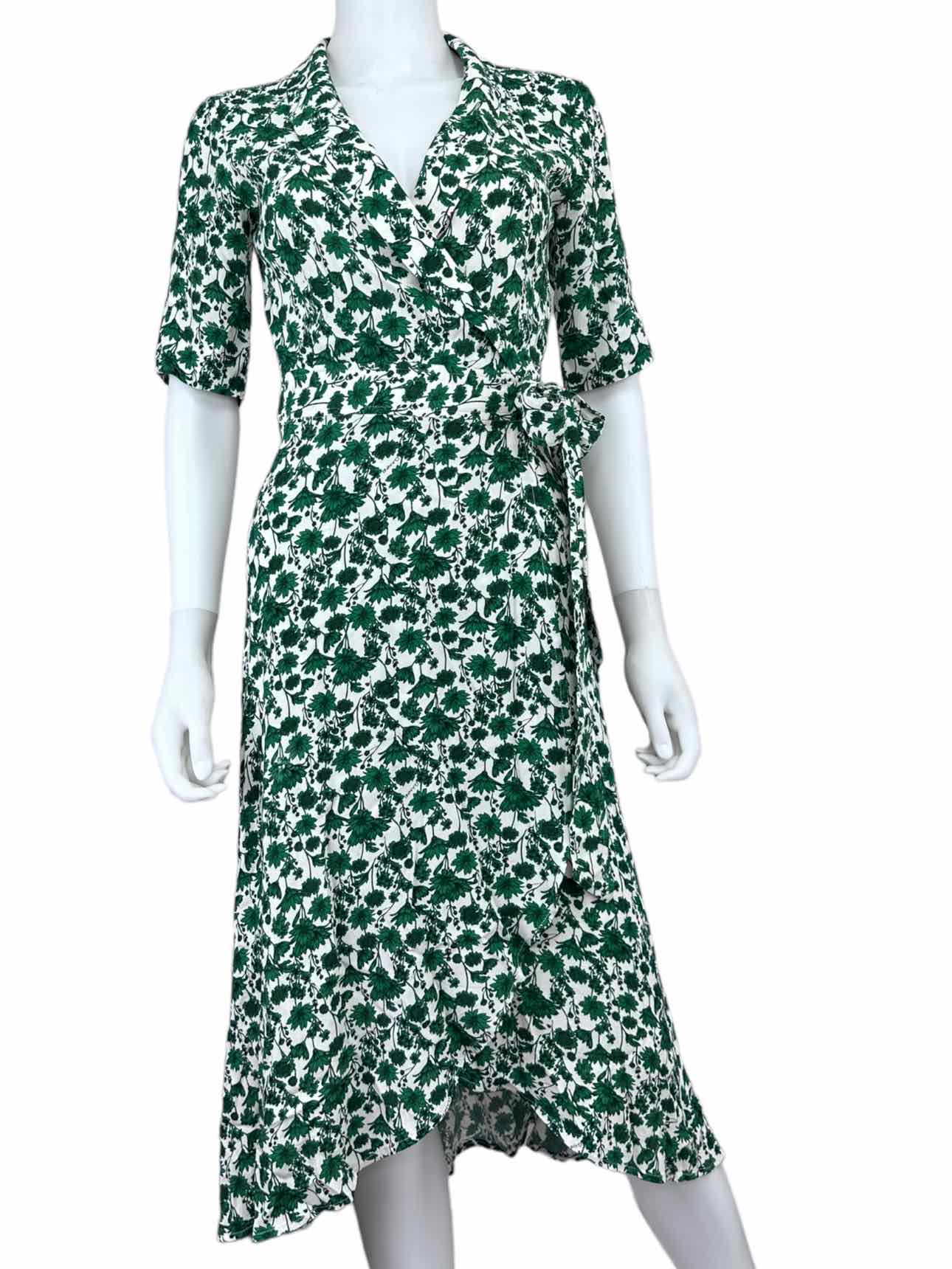 GANNI Green Floral Print Wrap Dress Size S alineconsignment GANNI Green Floral Print Wrap Dress Size S alineconsignment