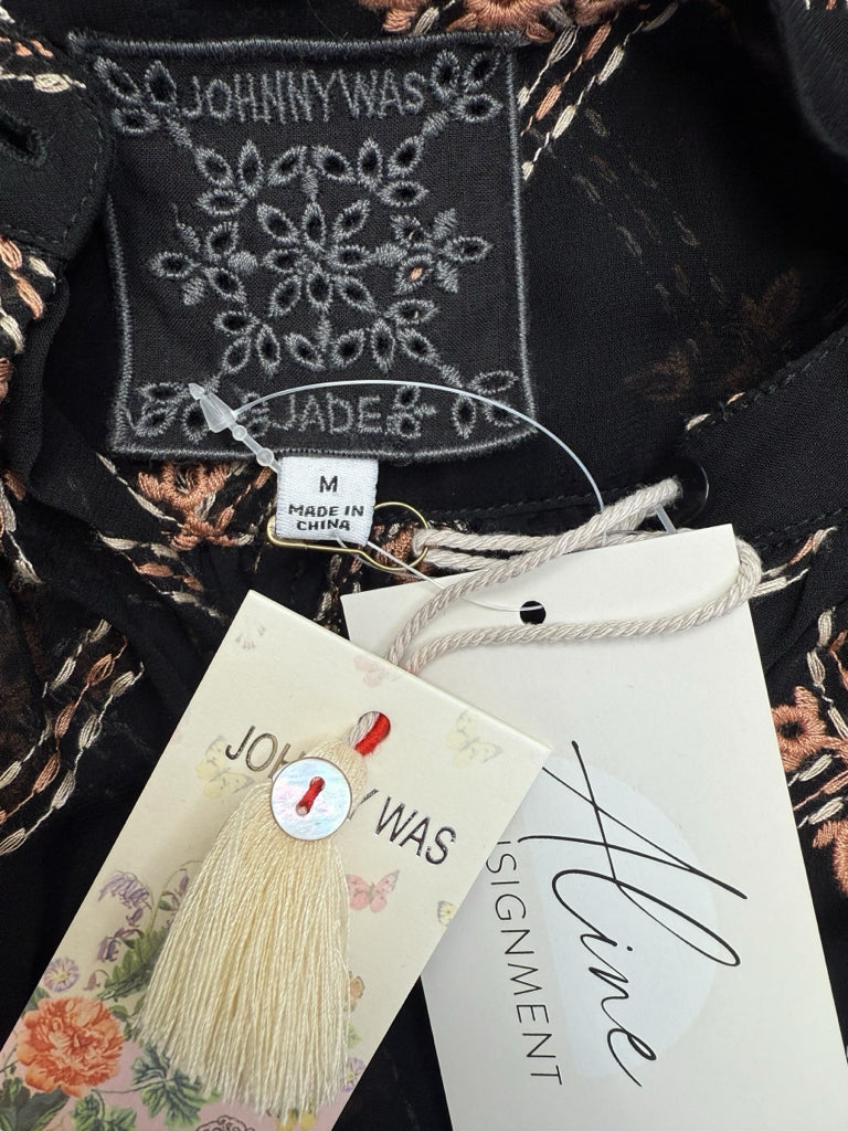 Johnny Was NWT Black Sheer Prin Iman Blouse Size M