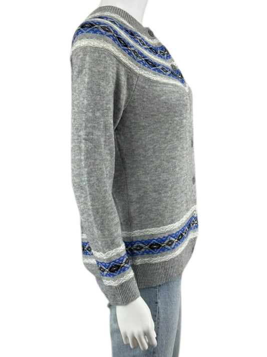 Talbots NWT Gray Fair Isle Lambswool Sweater Cardigan Size MP