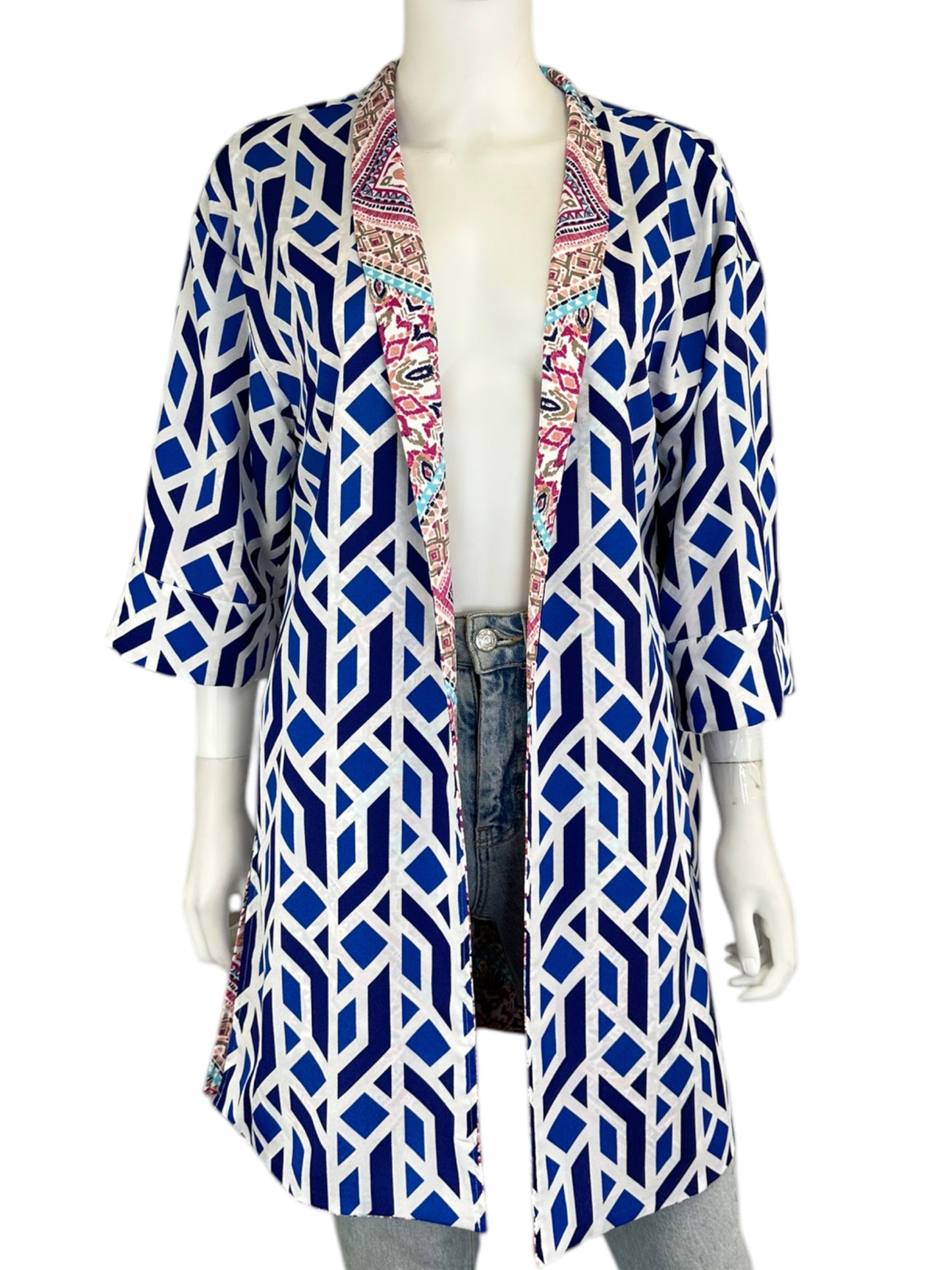 Chicos Blue Kimono Reversible Size M