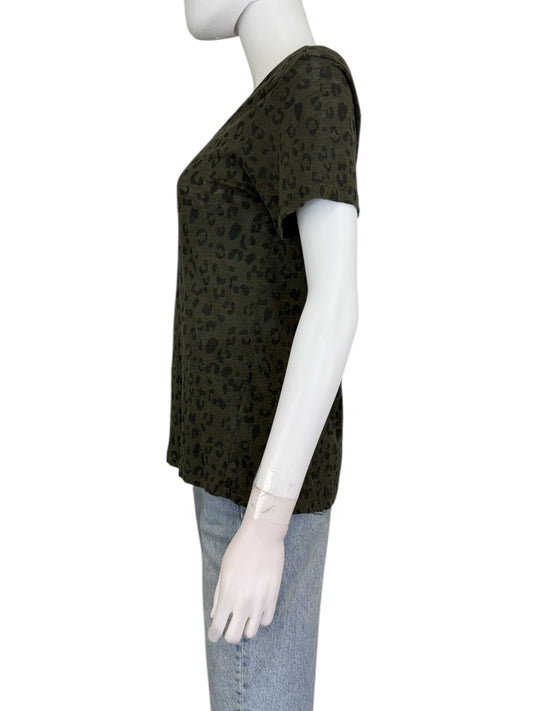 Rails Green Linen Leopard Print Knit Top Size M